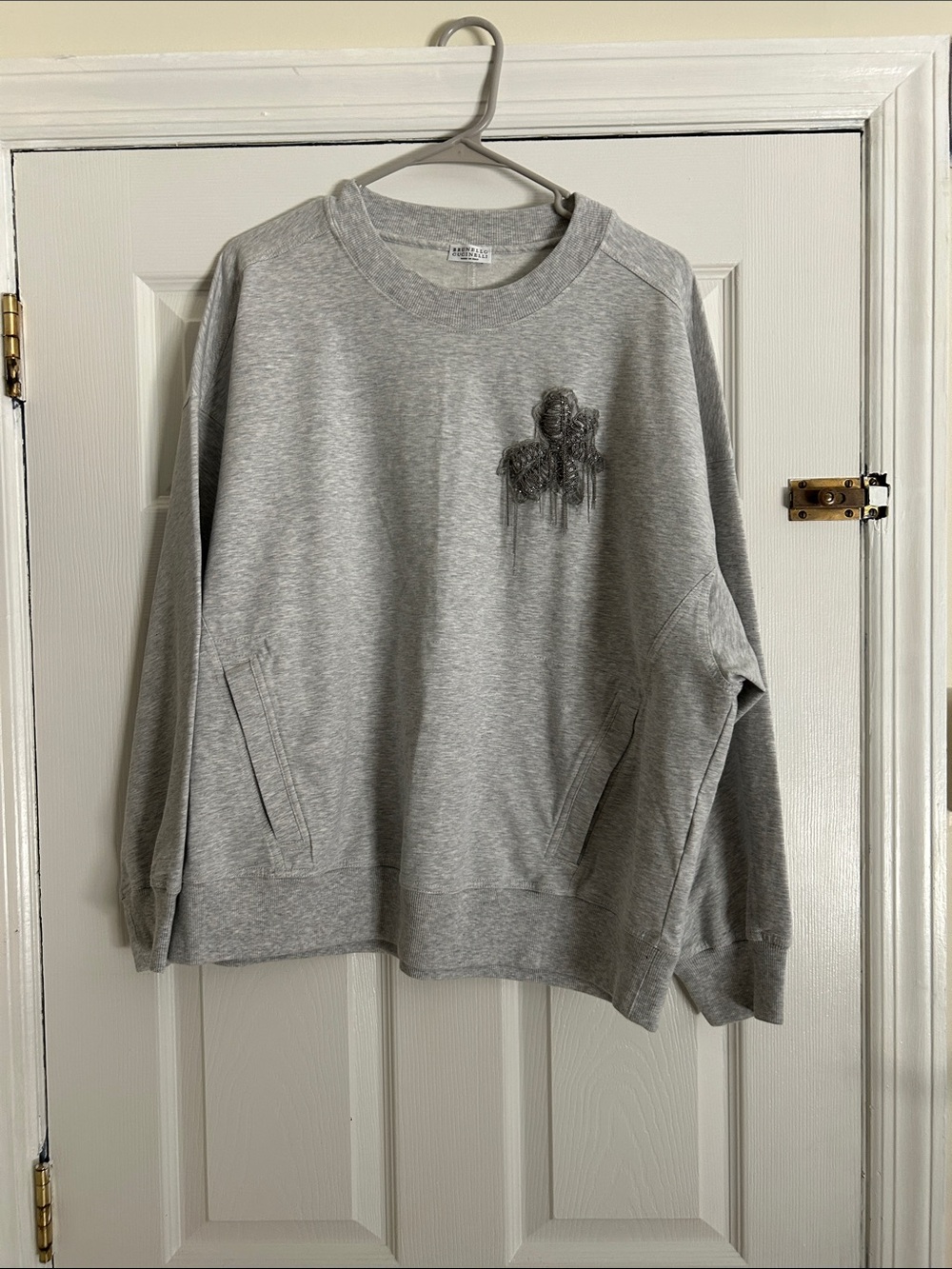 Brunello Cucinelli Gray Embroidered Crewneck Sweatshirt